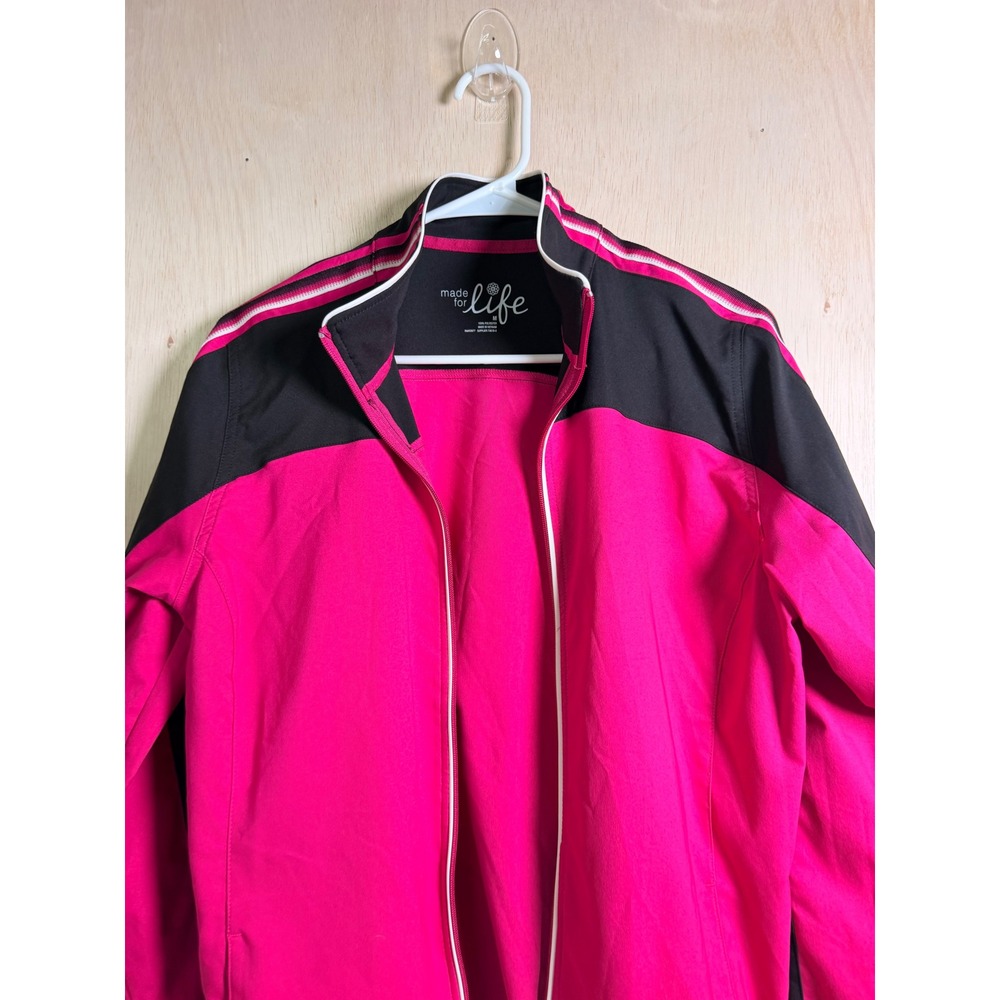 Made For Life Jacket Women Size M Pink Black Excellent Zip Up Sporty Stripe - Picture 2 of 8